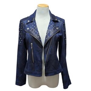 Lena Gabrielle Blue Faux Leather Studded Jacket 8